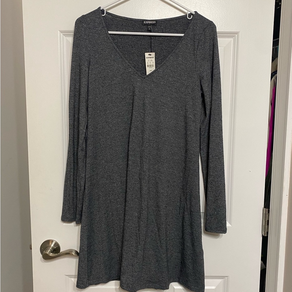 Express Long Sleeved Gray Dress